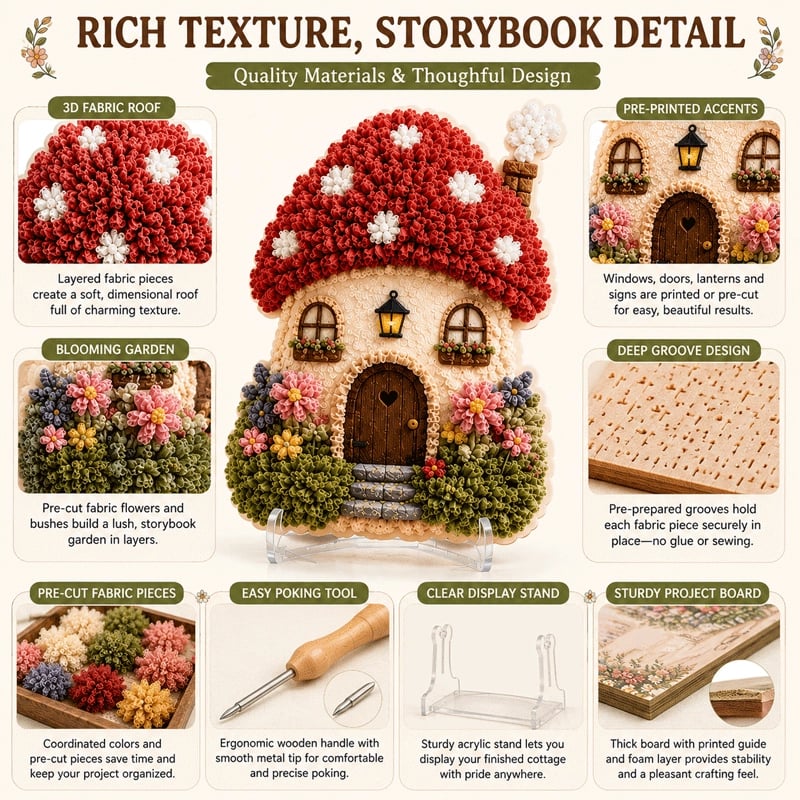 Final Day: Save 49% on the Whimsical Village 3D Fabric Poke Art Kit 🎄