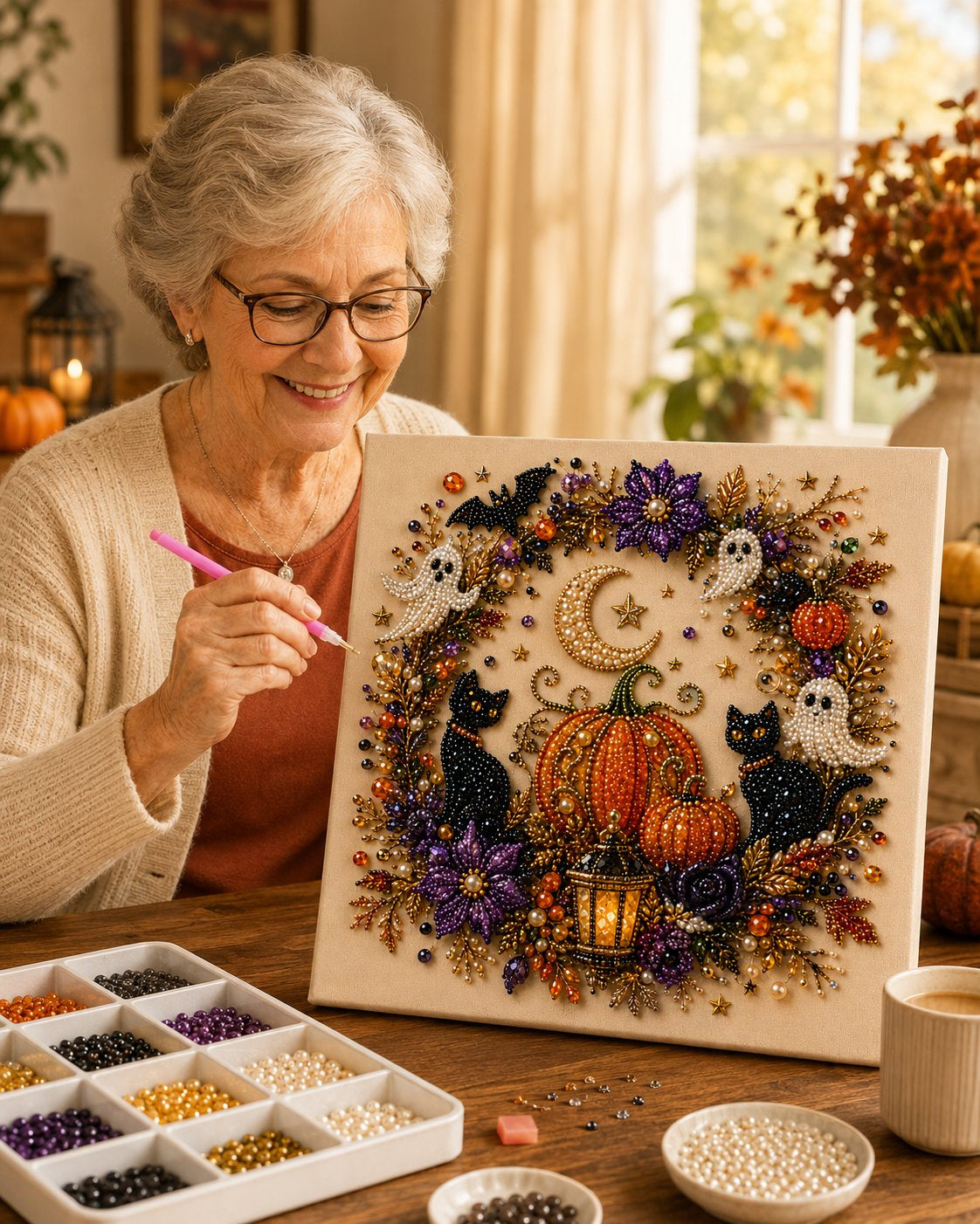 👻✨ Halloween Pearl Art DIY Kit – Turn Tiny Pearls into Spooky-Cute Magic