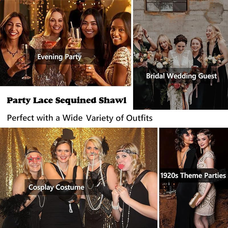 🎀 Elegant Sequin Lace Shawl – A Stunning Party Accessory for a Night of Glamour 🌟