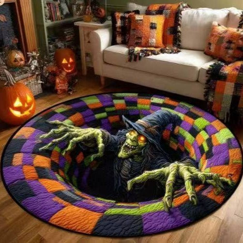 🎃3D Skeleton Vortex Quilted Round Halloween Rug