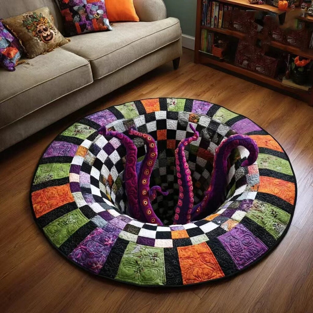 🎃3D Skeleton Vortex Quilted Round Halloween Rug